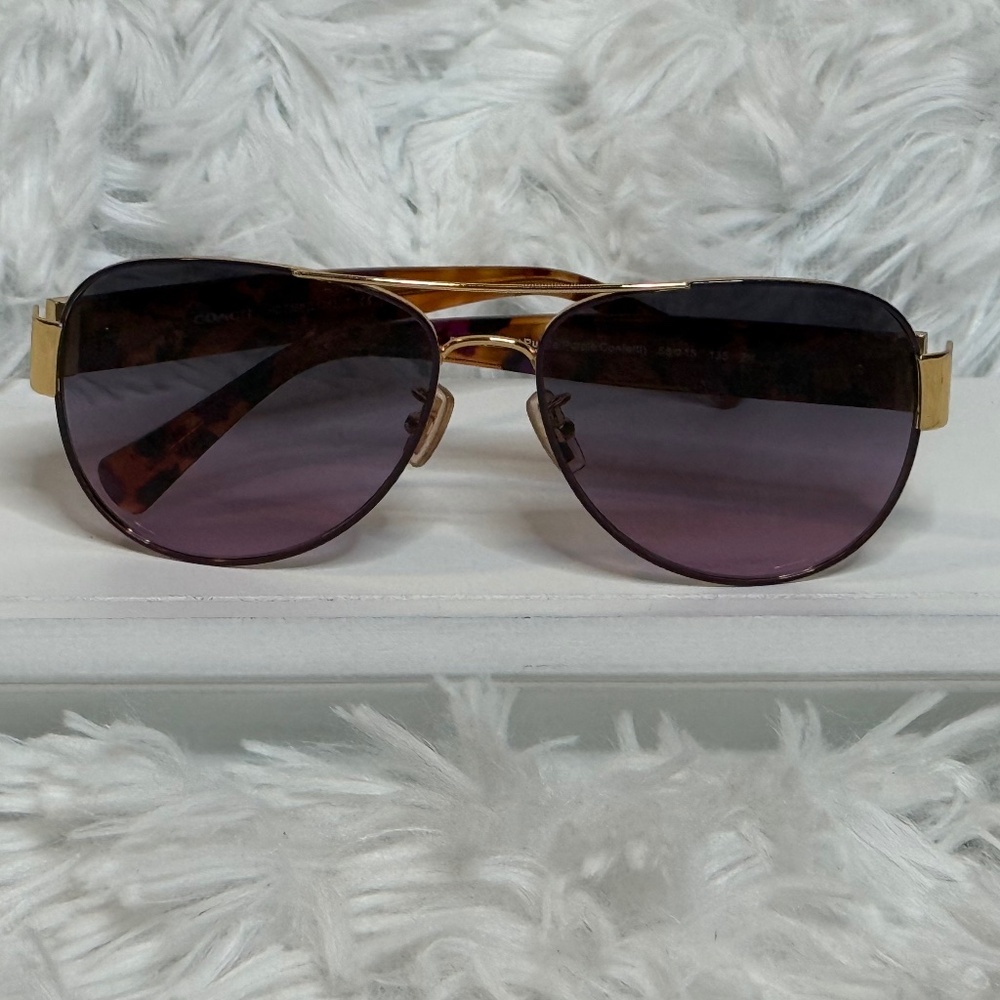 Coach Gold Frame Sunglasses with Purple Gradient Lenses